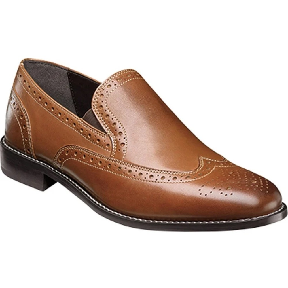 Nunn Bush Men's 9 Leather Wingtip Slip-On Loafers Cognac Brogue Dress Shoes‎